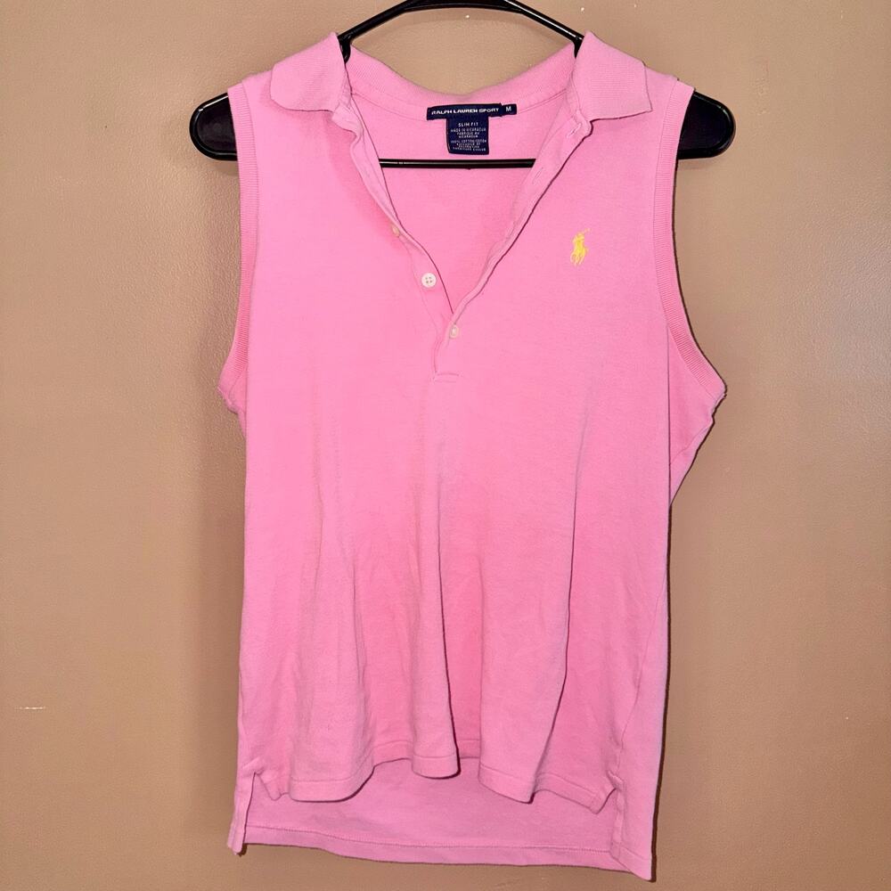 Polo Ralph Lauren Sport Slim Fit Women's Gold Sleeveless Polo Pink Yellow Size M
